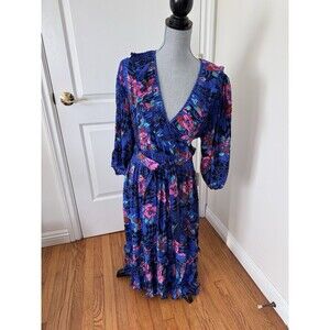 Diane Freis Georgette Dress Vintage 1980s Ruffles Sequins Floral